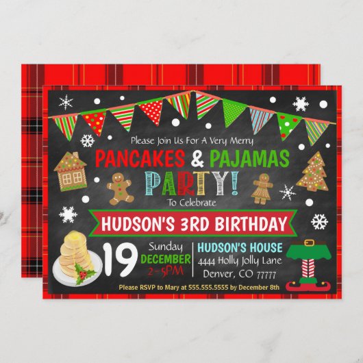 Pannenkoeken en pyjama's Kerstuitnodiging Kaart (Voorkant / Achterkant)