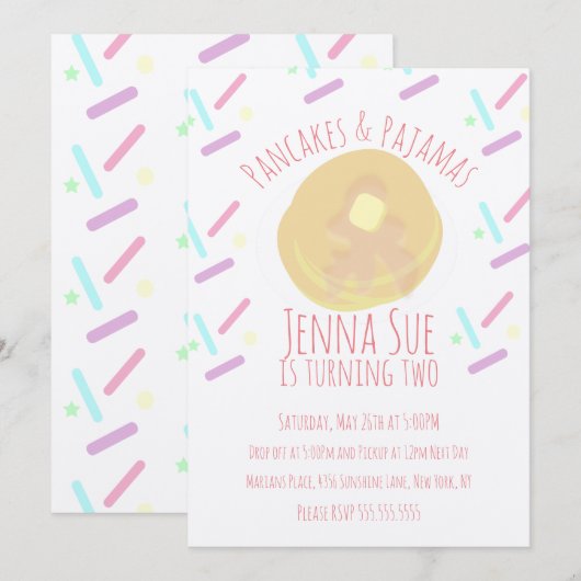 Pannenkoeken en Pyjama's Slaapfeest Strooigoed Kra Kaart (Voorkant / Achterkant)