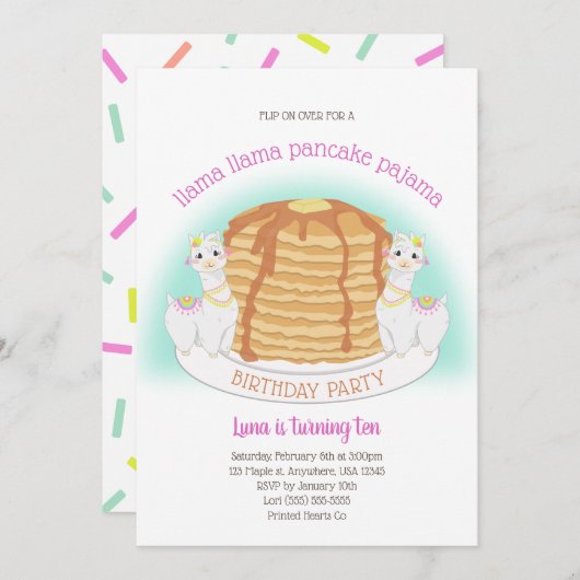 Pannenkoeken en pyjama's Verjaardag | Lama Kaart (Voorkant / Achterkant)