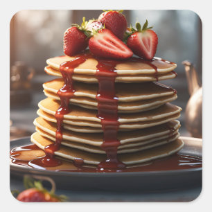 Pannenkoeken met aardbeien vierkante sticker