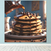 Pannenkoeken met chocoladeschilfers canvas afdruk (Insitu (Houten vloer))