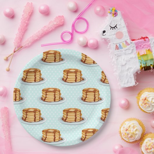 Pannenkoeken met Maple Syrup en Polkadot Pattern Papieren Bordje (Feest)