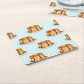 Pannenkoeken met Maple Syrup en Polkadot Pattern Vierkante Kartonnen Onderzetter (Schuin)
