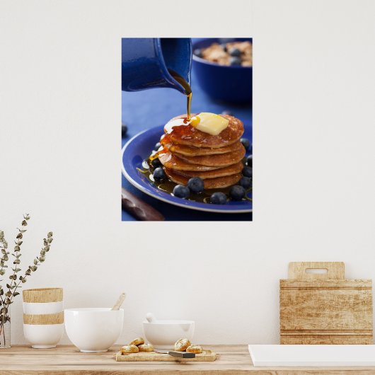 Pannenkoeken met stroop en bosbessen poster (Keuken)