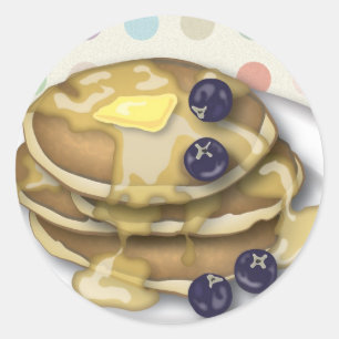 pannenkoeken met stroop en bosbessen ronde sticker