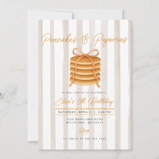 Pannenkoeken & pyjama Stripe Verjaardagsfeest Kaart (Voorkant)