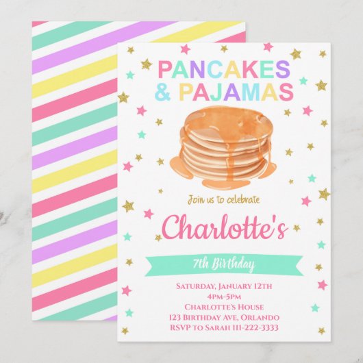 Pannenkoeken Pyjama Verjaardagsfeest Uitnodigen Kaart (Voorkant / Achterkant)