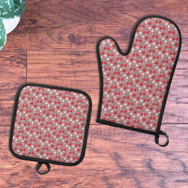 Pannenlap- en pothouderenset met kersenpatroon ovenwant & pannenlap set