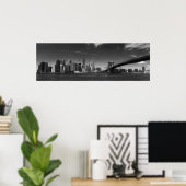 Panorama Black White Brooklyn Bridge New York Poster (Thuiskantoor)