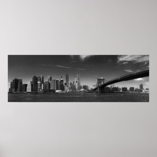 Panorama Black White Brooklyn Bridge New York Poster (Voorkant)
