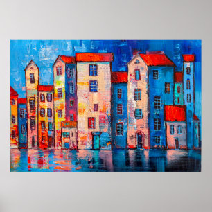 Panorama de rue avec maisons colorées. Impression