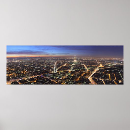 Panorama Paris Frankrijk bij nacht Poster (Voorkant)