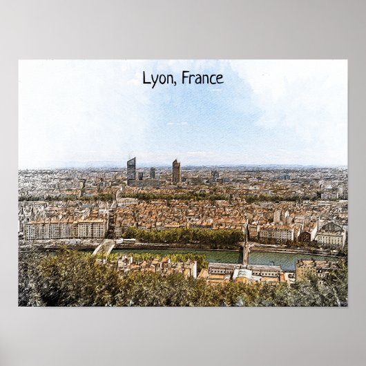 Panorama Uitzicht Lyon France Poster (Voorkant)