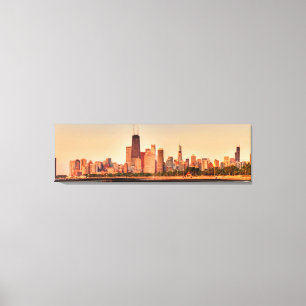 Panorama van Chicago skyline bij zonsopgang Canvas Afdruk