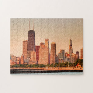 Panorama van Chicago skyline bij zonsopgang Legpuzzel