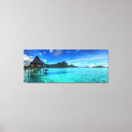 Panorama van een bungalow in Bora-Bora Canvas Afdruk