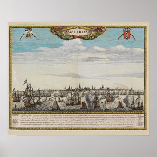 Panorama van het oude Amsterdam Poster