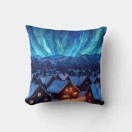 Panoramic Stained Glass Winter Village Kussen