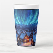 Panoramic Stained Glass Winter Village Latte Mok (Voorkant)