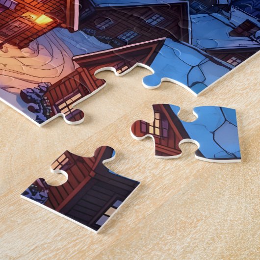 Panoramic Stained Glass Winter Village Legpuzzel (Zijkant)