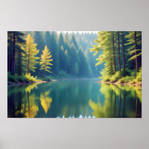 Panoramisch Landschap Bos Lake Natuur Rustig Poster