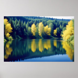 Panoramisch Landschap Bos Lake Natuur Rustig Poster