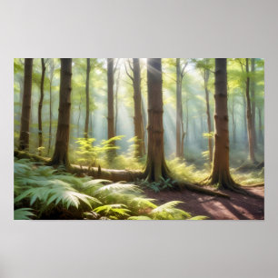 Panoramisch Landschap Forest Pathway Natuur rustig Poster