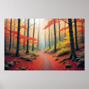 Panoramisch landschap Herfstbos Natuur rustig Poster