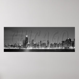 Panoramisch Poster van de Chicago Skyline bij nach