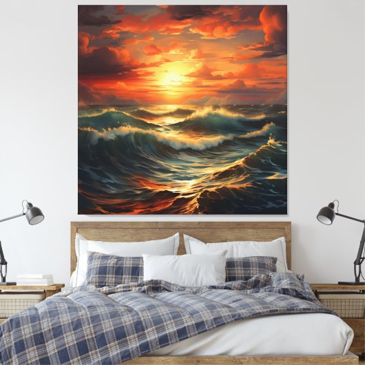 Panoramisch Strand Zonsondergang Golden Natuur Glo Canvas Afdruk (Insitu (Slaapkamer))