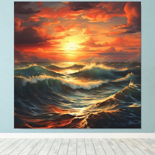 Panoramisch Strand Zonsondergang Golden Natuur Glo Canvas Afdruk (Insitu (Houten vloer))