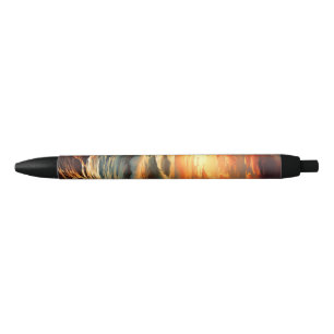 Panoramisch Strand Zonsondergang Golden Natuur Glo Zwarte Inkt Pen