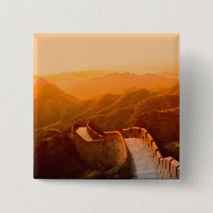 Panoramisch uitzicht op de Grote Muur, China Vierkante Button 5,1 Cm