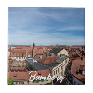 Panoramisch uitzicht op de oude stad van bovenaf i tegeltje