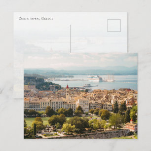Panoramisch uitzicht op oude stad Corfu, Griekenla Briefkaart