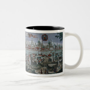 Panoramisch uitzicht van Constantinopel, late 18e  Tweekleurige Koffiemok