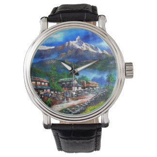 Panoramisch Uitzicht van de Everest Mountain Nepal Horloge