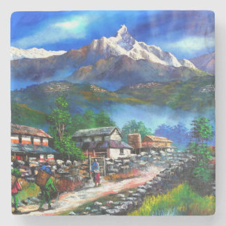 Panoramisch Uitzicht van de Everest Mountain Nepal Stenen Onderzetter