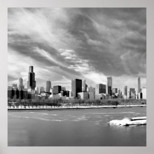 Panoramisch uitzicht van de skyline van Chicago in Poster