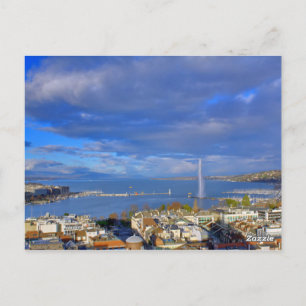 Panoramisch uitzicht van de waterstraal van Genève Briefkaart