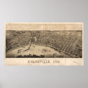 Panoramisch uitzicht van Evansville, Indiana (1880 Poster