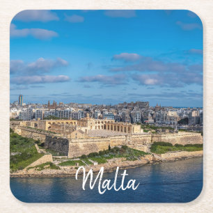 Panoramisch uitzicht van Sliema op Malta Vierkante Kartonnen Onderzetter