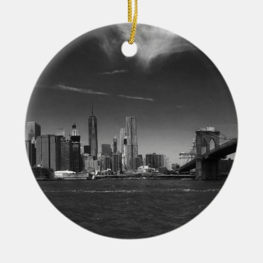 Panoramisch Zwart Wit Brooklyn Keramisch Ornament (Voorkant)