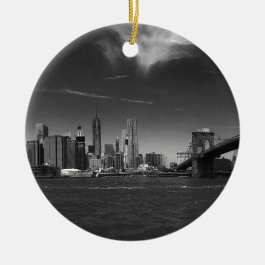 Panoramisch Zwart Wit Brooklyn Keramisch Ornament (Voorkant)
