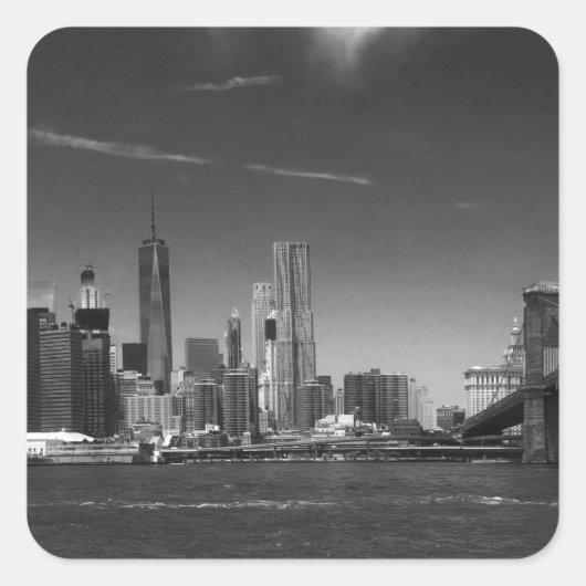 Panoramisch Zwart Wit Brooklyn Vierkante Sticker (Voorkant)