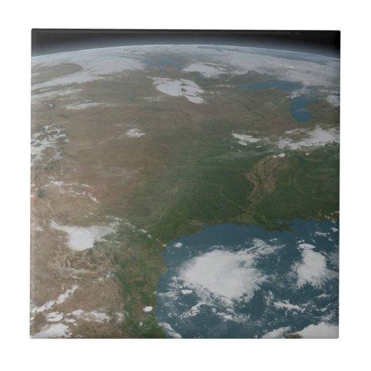 Panoramische planeet Aarde en de VS. 2 Tegeltje (Voorkant)