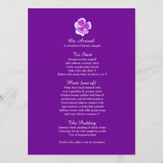 Panseuse violette art fleur couronne art menu mari (Dos)