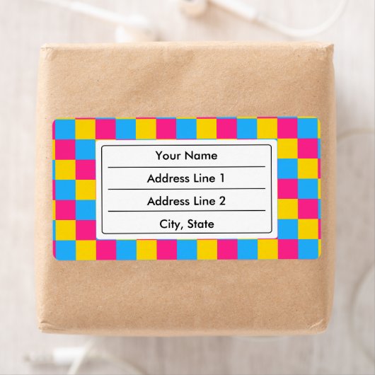 Pansexuality colors checkered pattern label (Insitu)