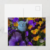 Pansies avec carte postale hibou (Devant / Derrière)