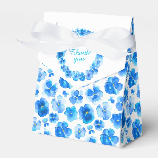 Pansies blauw bloemenkunst waterverf dank u doos bedankdoosjes (Voorkant Zijde)